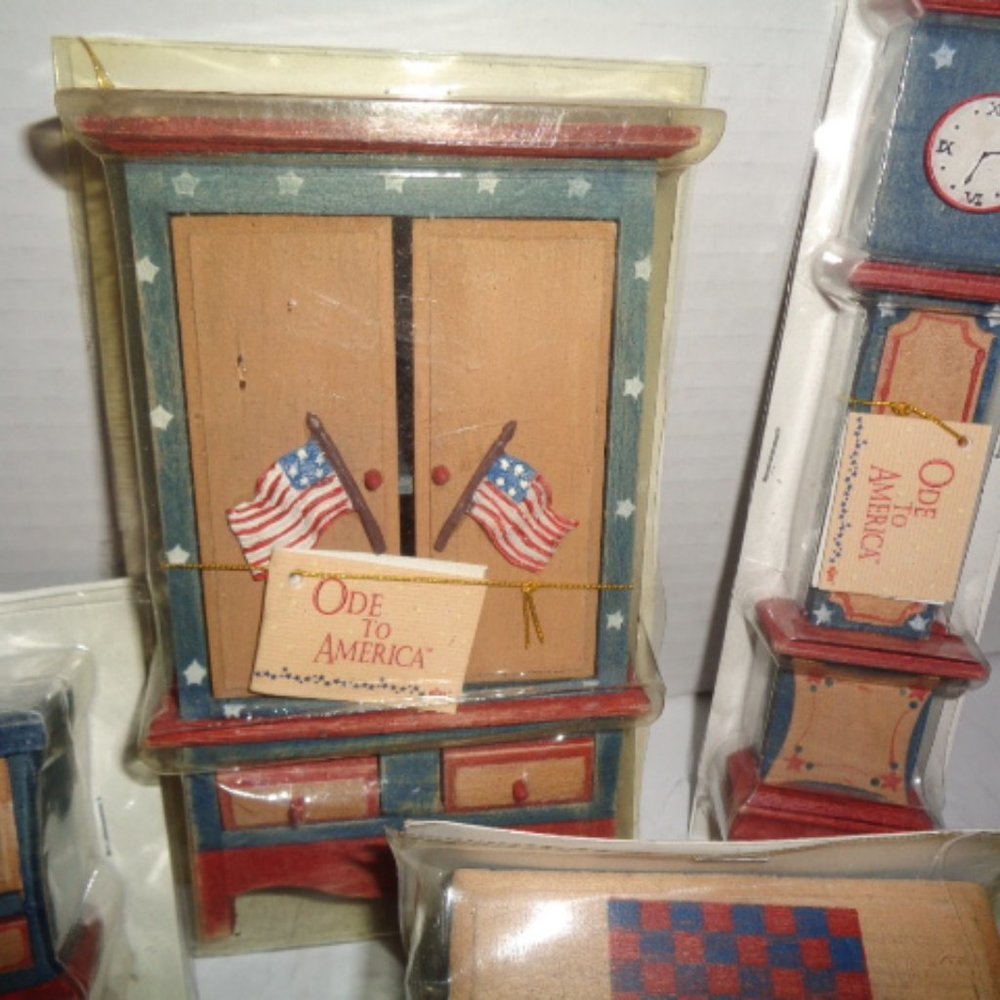 Ode To America, Mini Wooden Furniture By RUSS, Lot Of Four, New Sealed - Picture 3 of 7